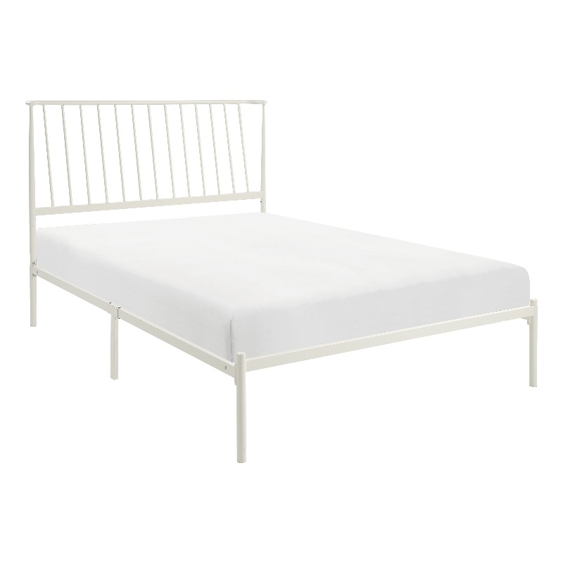 Angie Full Platform Metal Bed- Subtly Angled Slats on Headboard- White