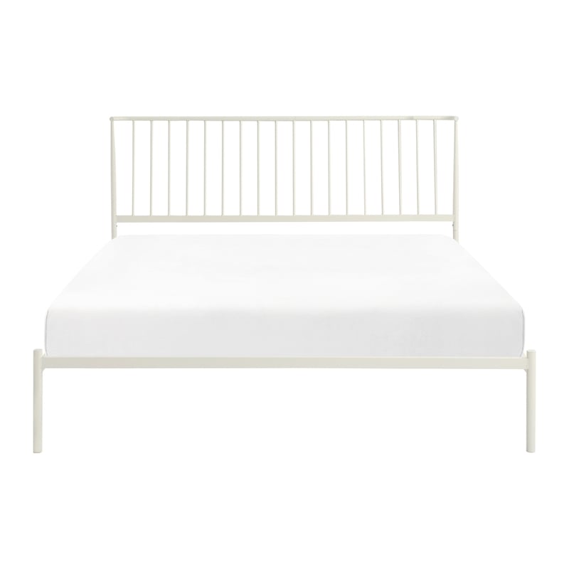 Angie King Size Platform Metal Bed- Subtly Angled Slats on Headboard- White