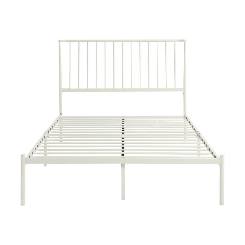 Angie King Size Platform Metal Bed- Subtly Angled Slats on Headboard- White