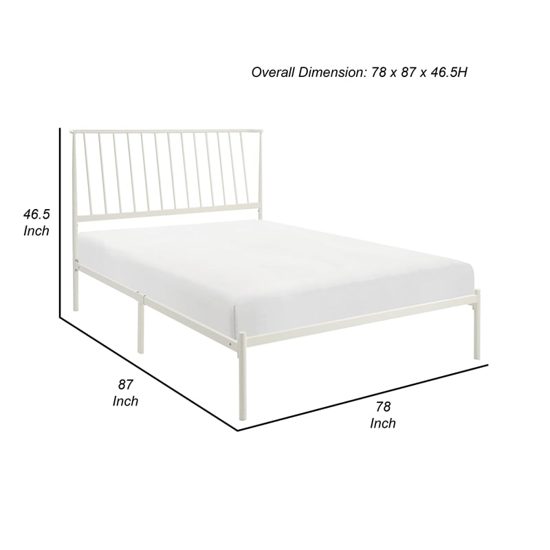 Angie King Size Platform Metal Bed- Subtly Angled Slats on Headboard- White