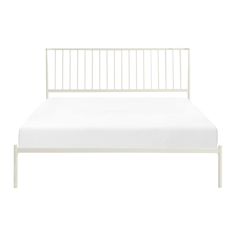 Angie King Size Platform Metal Bed- Subtly Angled Slats on Headboard- White