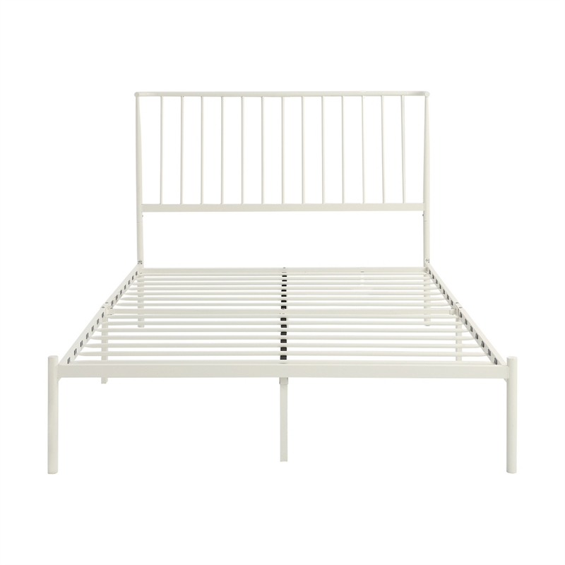 Angie King Size Platform Metal Bed- Subtly Angled Slats on Headboard- White