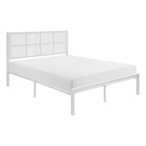 Annie King Platform Metal Bed- White Faux Cane Panel Headboard- Low Profile