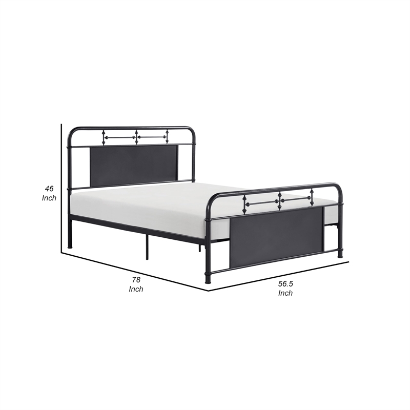 Cardy Full Size Metal Bed- Rounded Profile- Mottled Silver Finish Panels