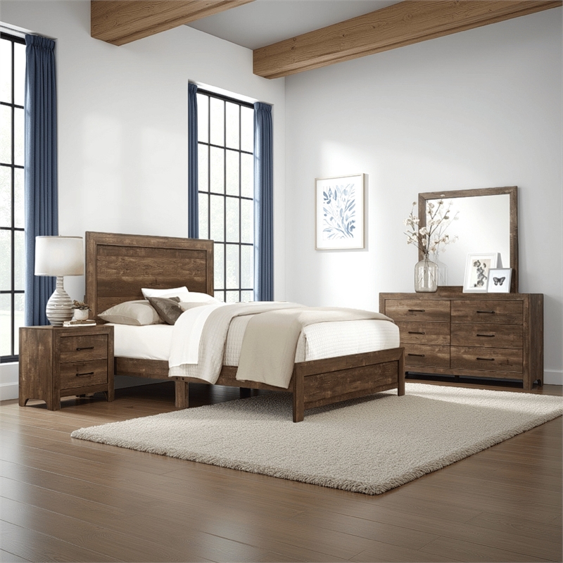 Ko Three Piece Full Size Bedroom Set- Panel Detailing- Metal Handles