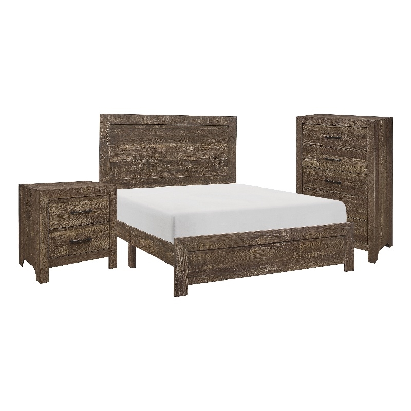 Ko Three Piece Full Size Bedroom Set- Panel Detailing- Metal Handles