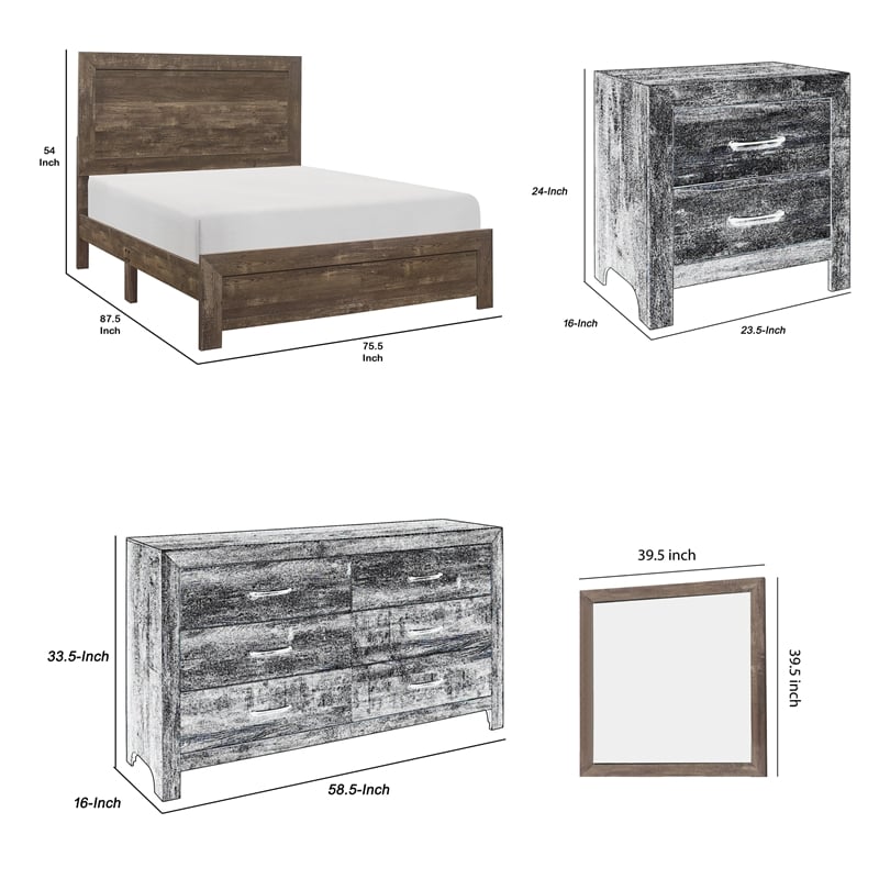 Ko Four Piece California King Size Bedroom Set- Panel Detailing- Metal Handles
