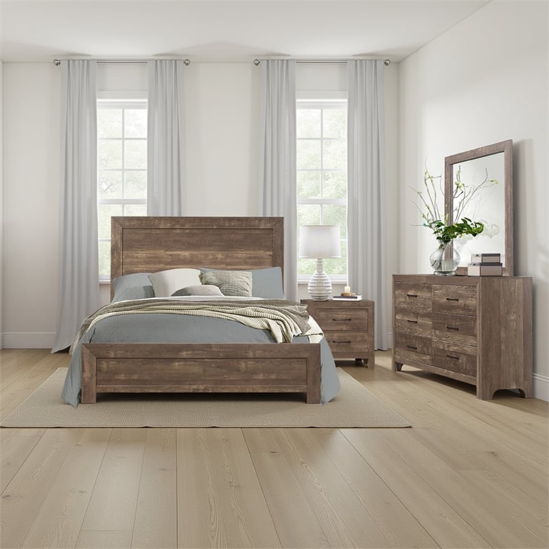 Ko Four Piece California King Size Bedroom Set- Panel Detailing- Metal Handles