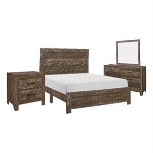 Ko Four Piece California King Size Bedroom Set- Panel Detailing- Metal Handles