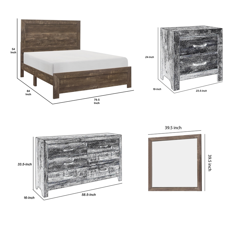 Ko Four Piece King Size Bedroom Set- Panel Detailing- Metal Handles