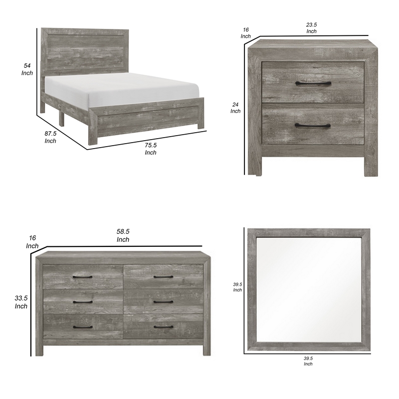 Ko Four Piece California King Size Bedroom Set- Panel Detailing- Metal Handles