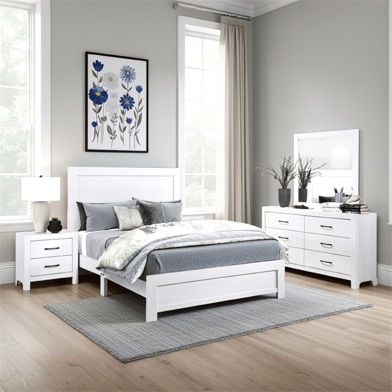 Ko Three Piece Full Size Bedroom Set- Panel Detailing- Metal Handles