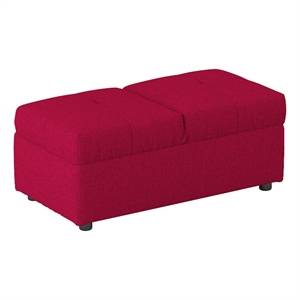 Caroline 41 Inch Storage Ottoman Chair- Tufted Seat- Adjustable Top- Red