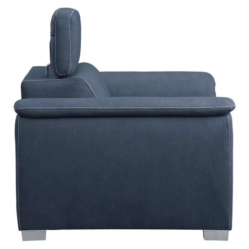 Rida 45 Inch Chair- Pull Out Ottoman- Adjustable Headrest- Solid Wood- Blue