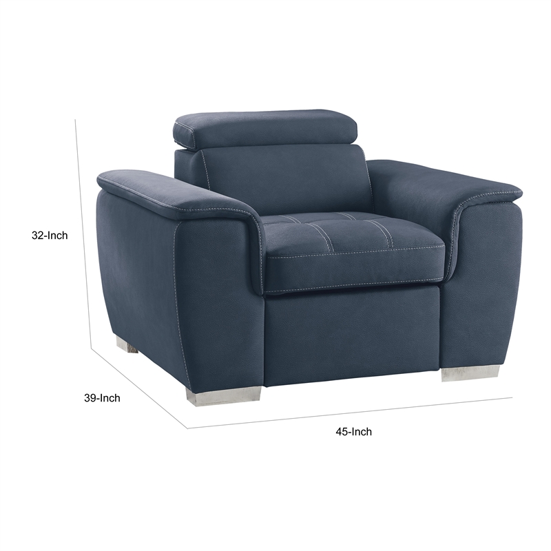 Rida 45 Inch Chair- Pull Out Ottoman- Adjustable Headrest- Solid Wood- Blue