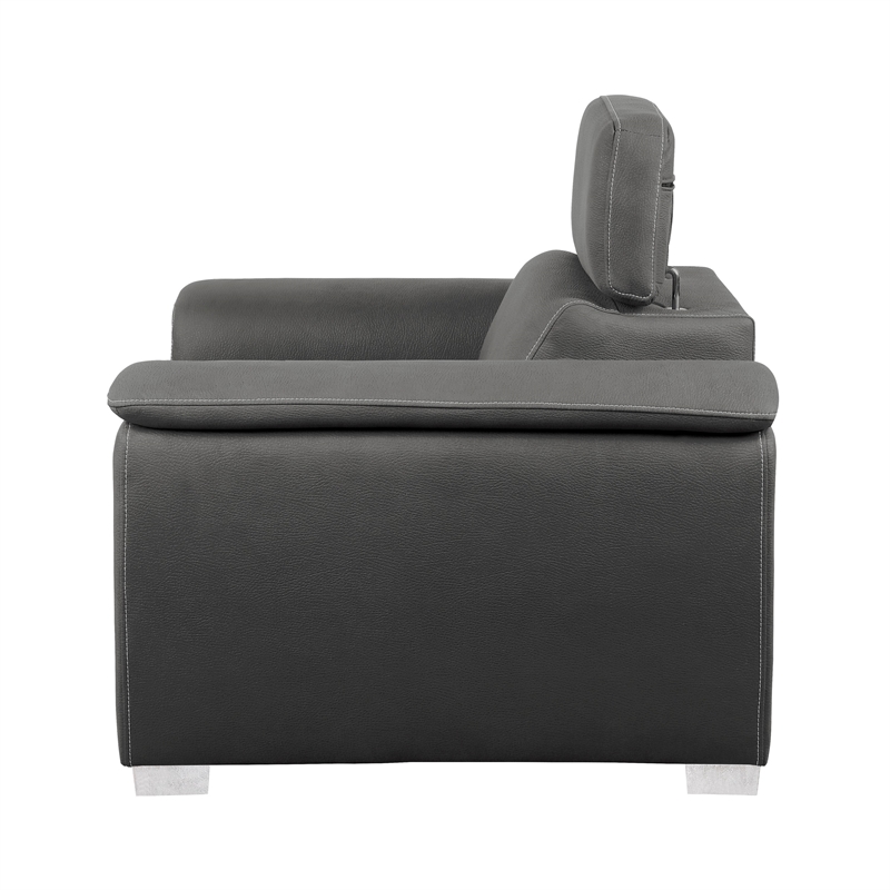 Rida 45 Inch Chair- Pull Out Ottoman- Adjustable Headrest- Solid Wood- Gray