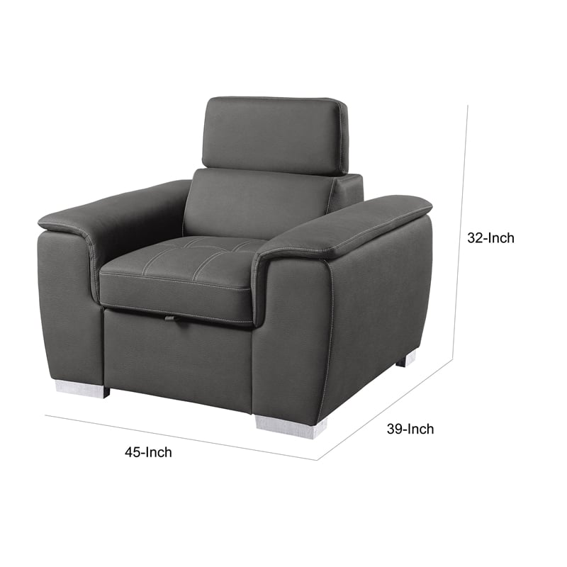 Rida 45 Inch Chair- Pull Out Ottoman- Adjustable Headrest- Solid Wood- Gray