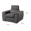 Rida 45 Inch Chair- Pull Out Ottoman- Adjustable Headrest- Solid Wood- Gray