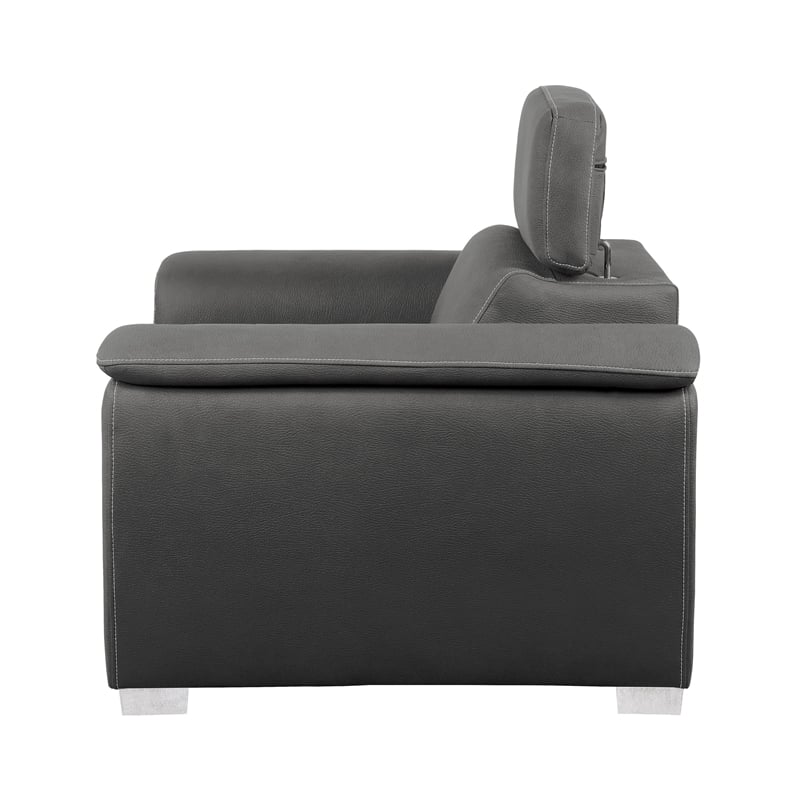 Rida 45 Inch Chair- Pull Out Ottoman- Adjustable Headrest- Solid Wood- Gray
