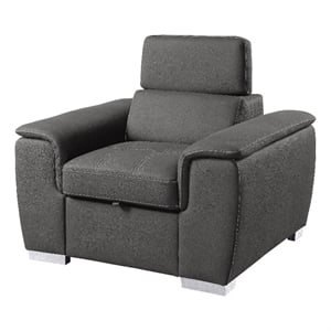 Rida 45 Inch Chair- Pull Out Ottoman- Adjustable Headrest- Solid Wood- Gray