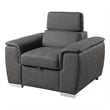 Rida 45 Inch Chair- Pull Out Ottoman- Adjustable Headrest- Solid Wood- Gray
