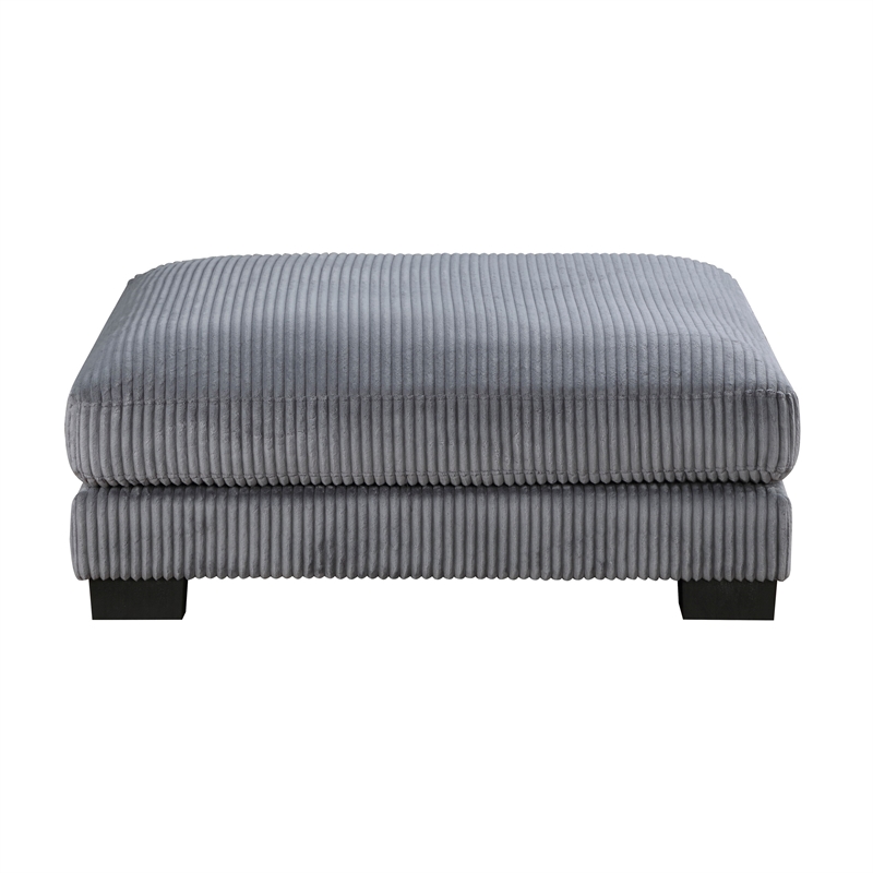 Rix 45 Inch Ottoman- Attached Seat Cushion in Gray Corduroy Fabric- Wood