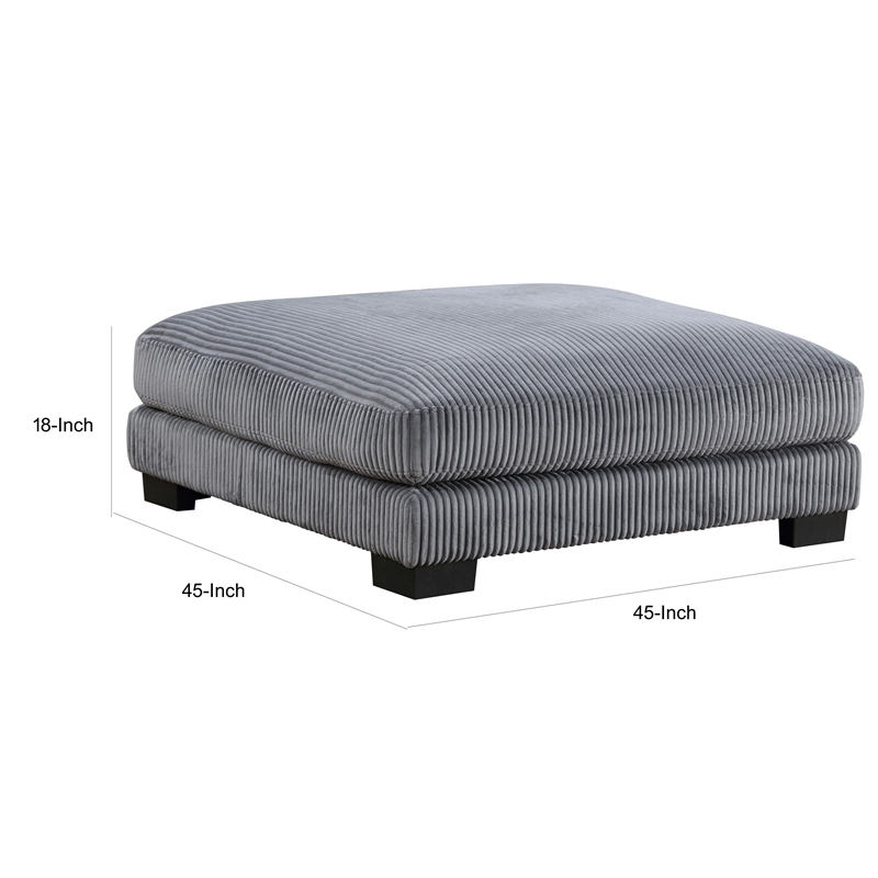 Rix 45 Inch Ottoman- Attached Seat Cushion in Gray Corduroy Fabric- Wood