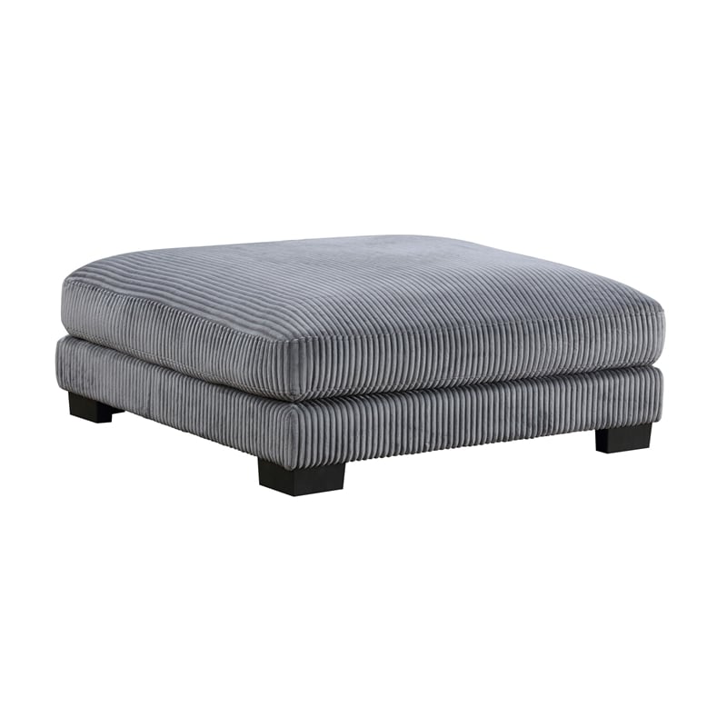 Rix 45 Inch Ottoman- Attached Seat Cushion in Gray Corduroy Fabric- Wood