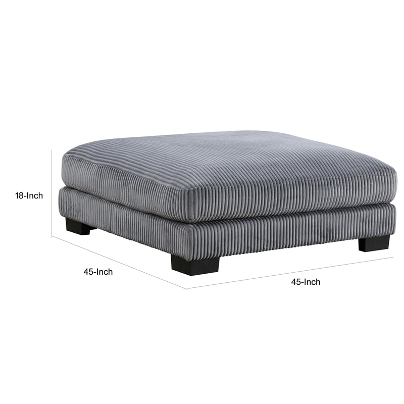 Rix 45 Inch Ottoman- Attached Seat Cushion in Gray Corduroy Fabric- Wood