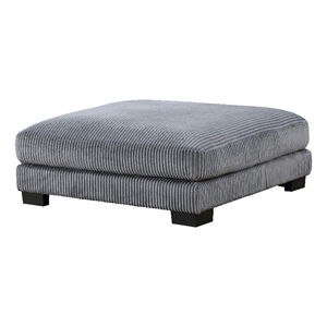 Rix 45 Inch Ottoman- Attached Seat Cushion in Gray Corduroy Fabric- Wood