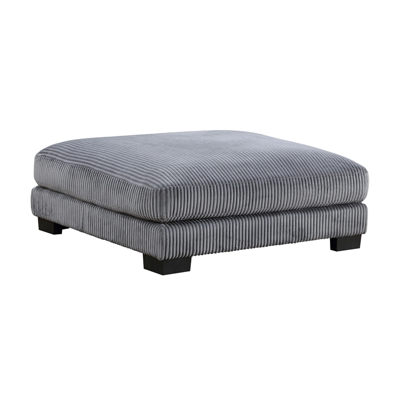 Rix 45 Inch Ottoman- Attached Seat Cushion in Gray Corduroy Fabric- Wood