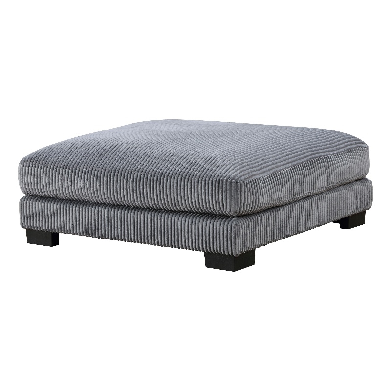 Rix 45 Inch Ottoman- Attached Seat Cushion in Gray Corduroy Fabric- Wood
