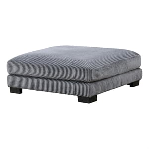 Rix 45 Inch Ottoman- Attached Seat Cushion in Gray Corduroy Fabric- Wood