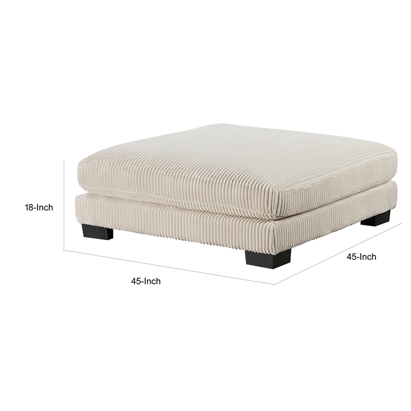 Rix 45 Inch Ottoman- Attached Seat Cushion in Beige Corduroy Fabric- Wood