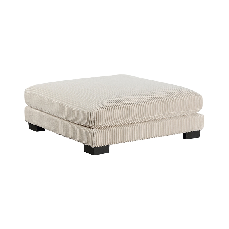 Rix 45 Inch Ottoman- Attached Seat Cushion in Beige Corduroy Fabric- Wood