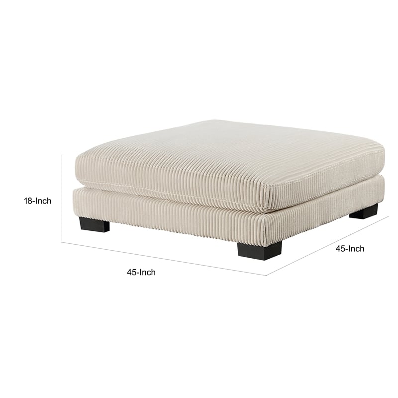 Rix 45 Inch Ottoman- Attached Seat Cushion in Beige Corduroy Fabric- Wood