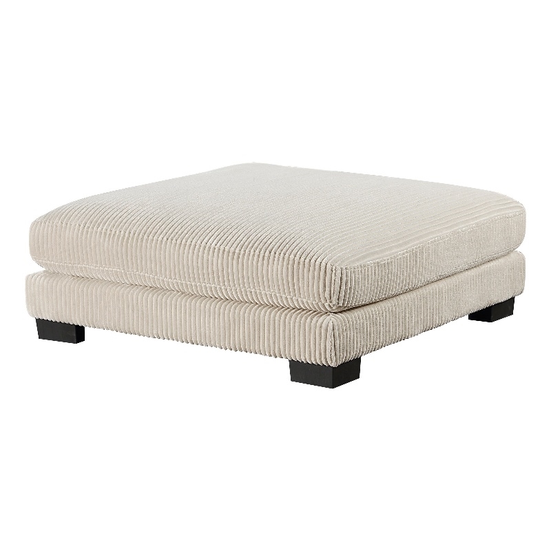 Rix 45 Inch Ottoman- Attached Seat Cushion in Beige Corduroy Fabric- Wood