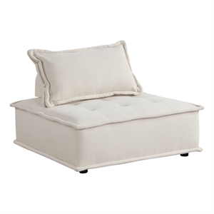 Zoe 40 Inch Ottoman Chair- Modular- Beige Boucle- Button Tufted- Solid Wood
