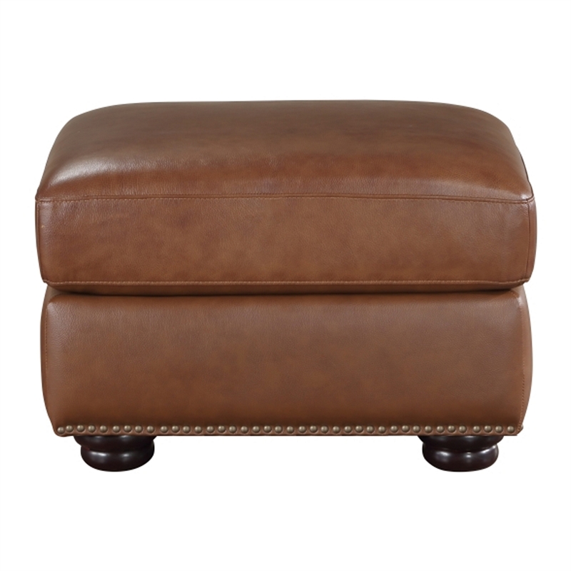 Boro 28 Inch Ottoman- Rich Brown Top Grain and Faux Leather- Solid Wood