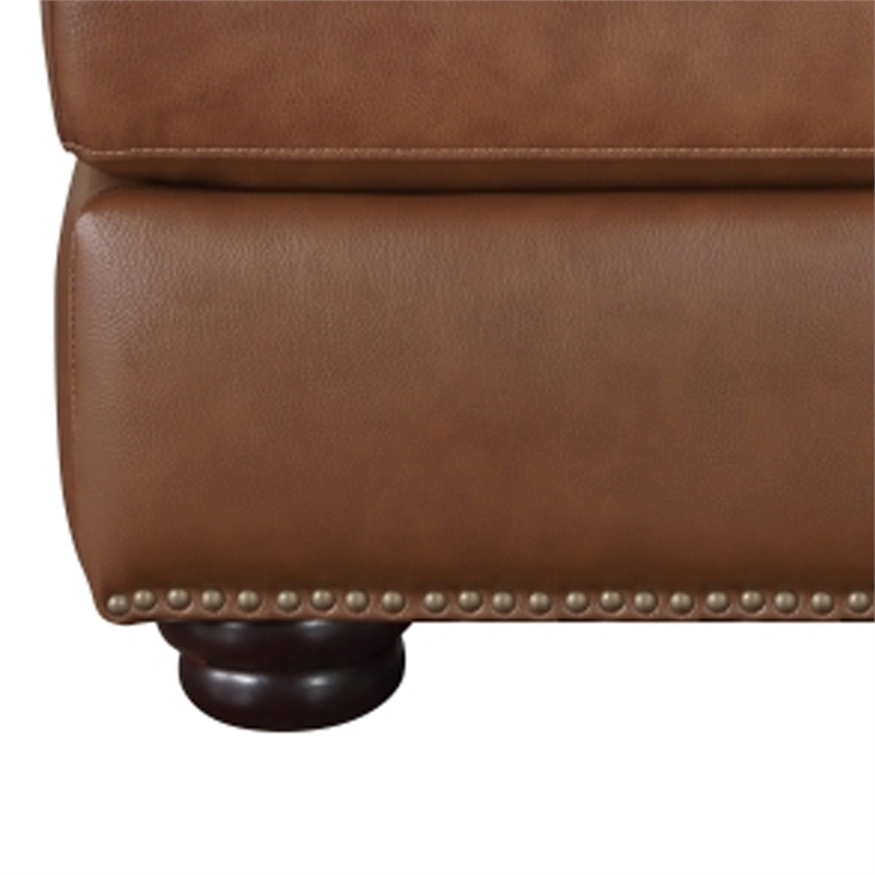 Boro 28 Inch Ottoman- Rich Brown Top Grain and Faux Leather- Solid Wood