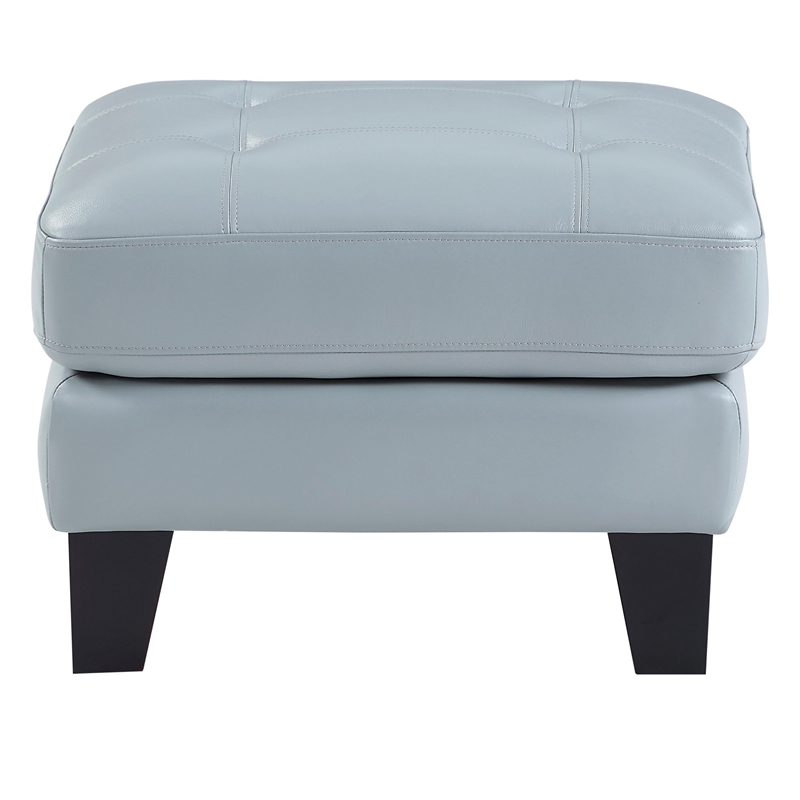 Sofy 27 Inch Ottoman- Aqua Blue Top Grain and Faux Leather- Solid Wood
