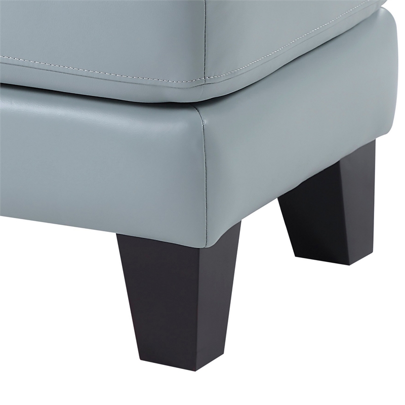 Sofy 27 Inch Ottoman- Aqua Blue Top Grain and Faux Leather- Solid Wood