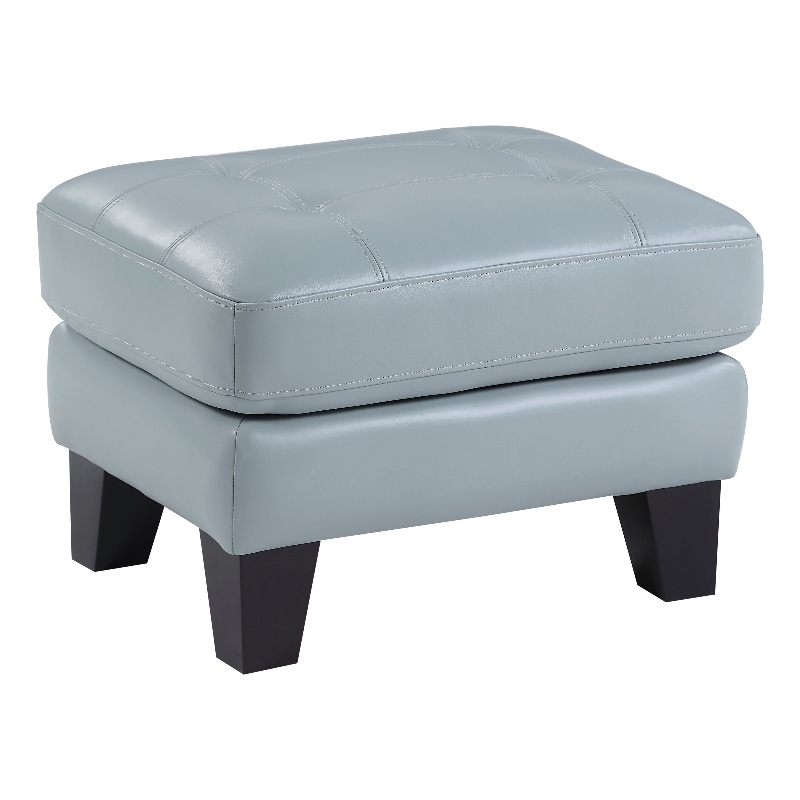 Sofy 27 Inch Ottoman- Aqua Blue Top Grain and Faux Leather- Solid Wood