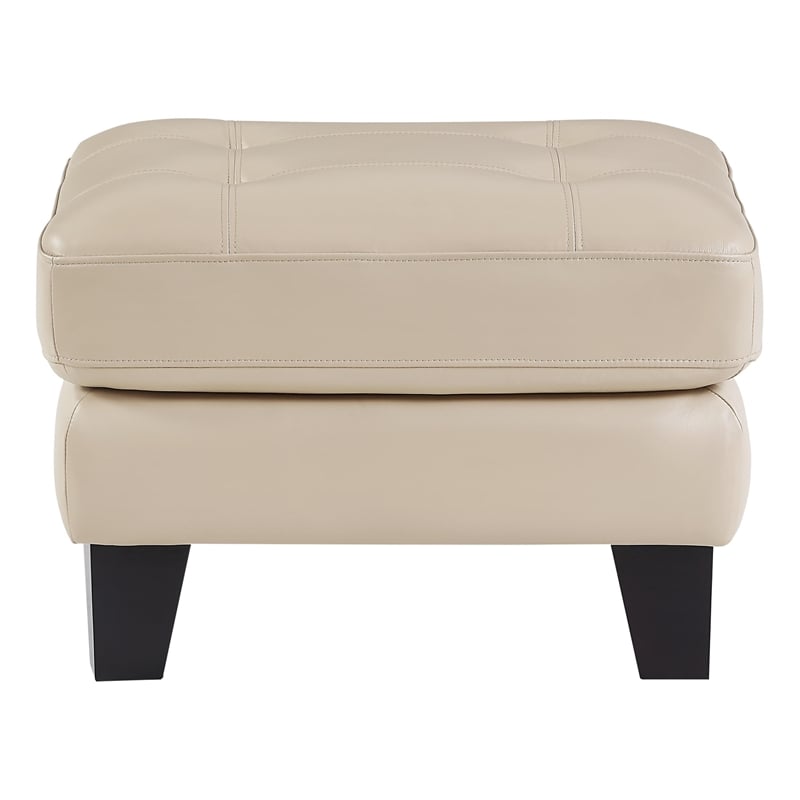 Sofy 27 Inch Ottoman- Beige Top Grain and Faux Leather- Solid Wood Feet