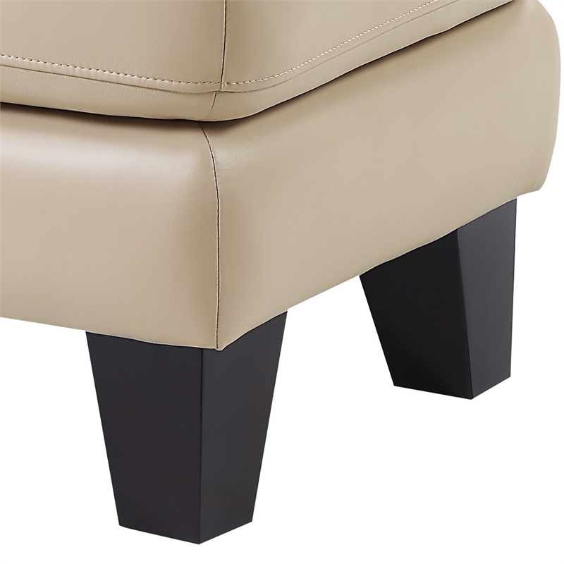 Sofy 27 Inch Ottoman- Beige Top Grain and Faux Leather- Solid Wood Feet