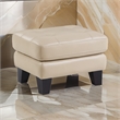 Sofy 27 Inch Ottoman- Beige Top Grain and Faux Leather- Solid Wood Feet