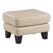 Sofy 27 Inch Ottoman- Beige Top Grain and Faux Leather- Solid Wood Feet