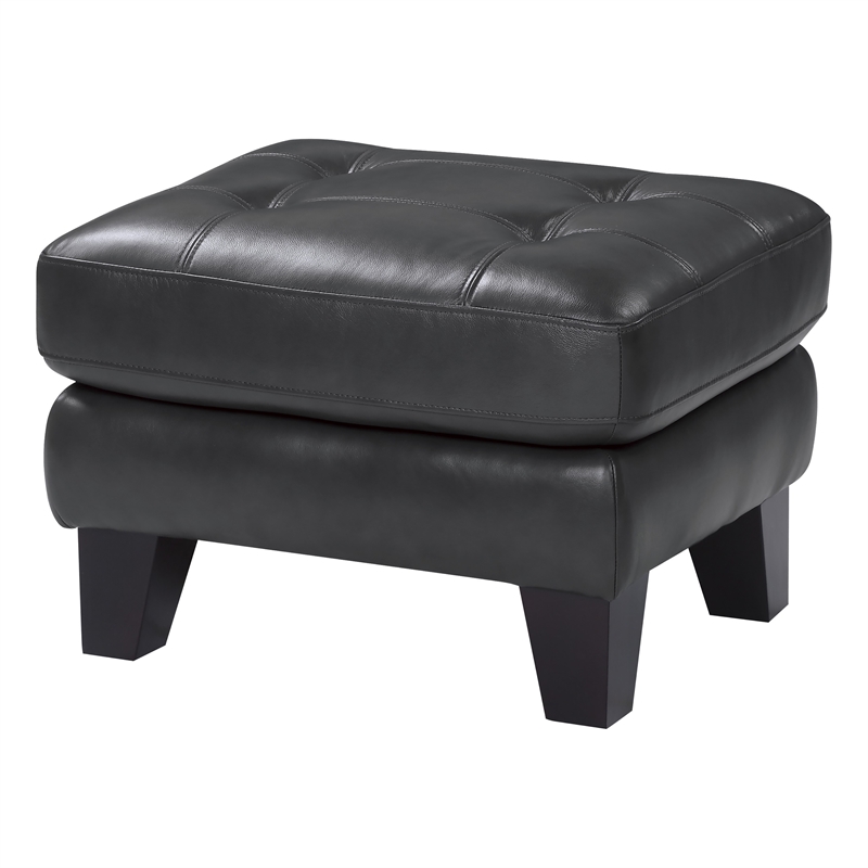 Sofy 27 Inch Ottoman- Dark Gray Top Grain and Faux Leather- Solid Wood