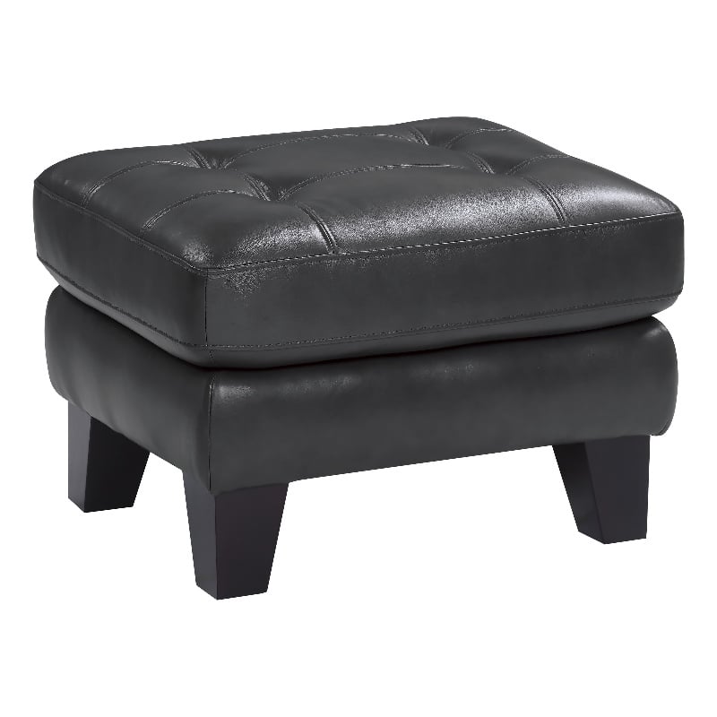 Sofy 27 Inch Ottoman- Dark Gray Top Grain and Faux Leather- Solid Wood