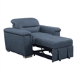 Alfie 39 Inch Chair- Pull Out Ottoman- Adjustable Headrest- Blue Microfiber